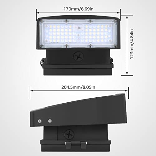 Lepro Slim LED Wall Pack Light com 0-45 ° Cabeça ajustável, 55W 6600lm, 5000k Daylight White, IP65 IP65 IP65