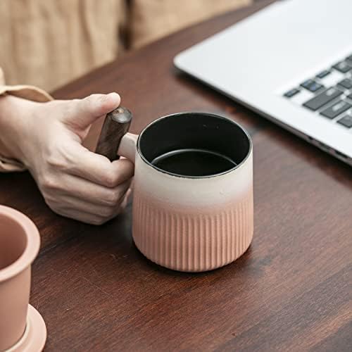 Caneca de chá Cuple de chá com infusor e pálpebra da caneca de cerâmica com alça de madeira 13,5