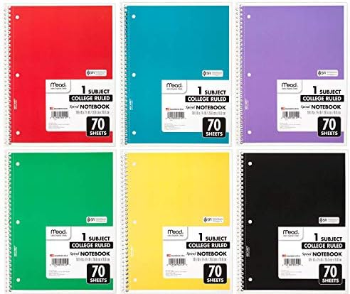 Caderno em espiral mead, pacote de 18, 1 sujeito College governou a Spiral Bound, Pastel Color School Notebooks