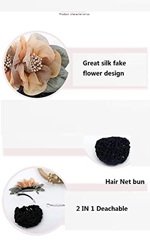 Pacote de 3 pacote de cabelos de flor de seda, tampa de pão de cabelo, barrettes net sne hairnet lace