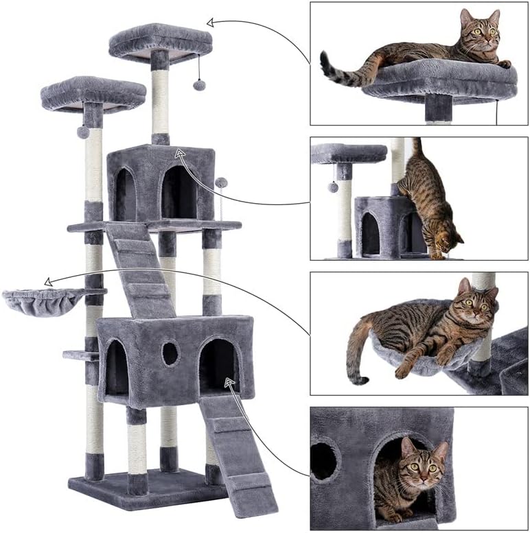 Árvore de gatos de vários níveis dnats para gatos com poleiros acolhedores de gatos estáveis ​​quadros