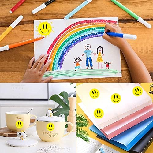 Adesivos sorridentes amarelos rolos, rótulos de rosto sorridente e redondo para professores recompensam os alunos, 500 rótulos por rolo