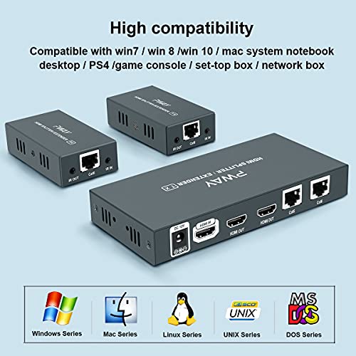 Extender HDMI Splitter 1x2 1080p sobre CABT5E/CAT6/CAT7 Ethernet Cabo com 2 hdmi loop - Até 50m/165ft -