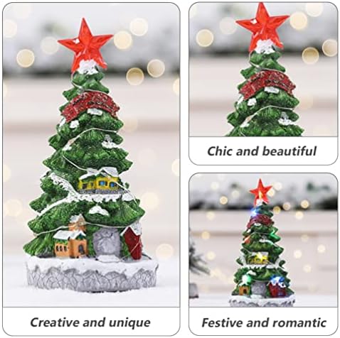 Patkaw Mini Christmas Tree Table Top Resin Christmas Tree com luzes giratórias e decoração de árvore de natal