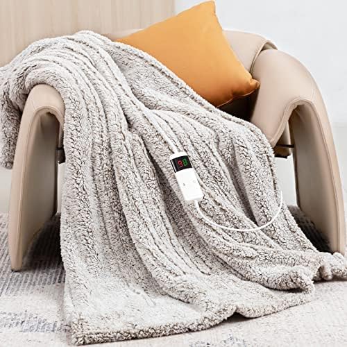 Rujipo Electric Blanket Sherpa Throw aquecido, cobertor de aquecimento rápido em 5 minutos com 10 níveis de calor,