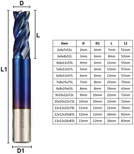 Conjunto de broca de peças xmeifei conjunto de 1pc 2-13mm Super Nano Blue revestido HSS End Mills Straight Shank Milling Cutter CNC Bit Router 4 Bits de perfuração de flautas de flauta longa longa