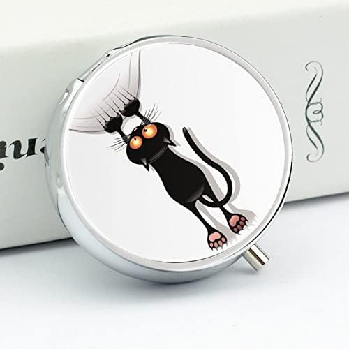 Dispensador de comprimidos Caixa de comprimidos de gato preto Caixa de pílula de metal portátil para