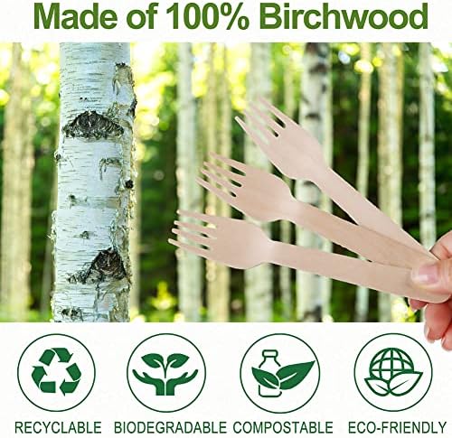 LotFancy Disponível Forks de madeira, pacote de 100, 6,2 polegadas compostáveis ​​biodegradáveis ​​Forks ecológicos,