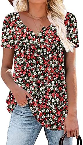 Camisas Florais Henley casuais casuais ocultam blusas de barriga 2023 blusas de manga curta de