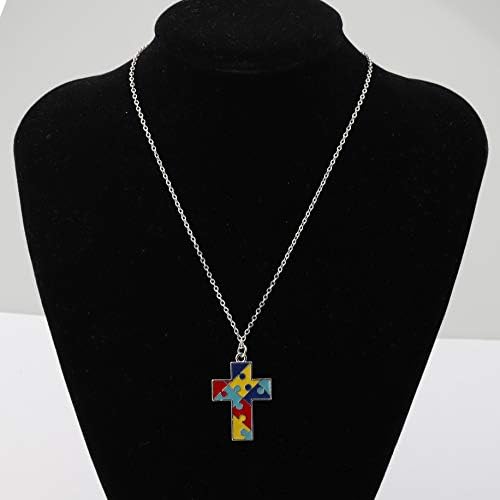 Presente de jóias de Cenwa Autism Cross Colar Colares Conscientizador para Autismo Christian Autism Mom/Autismo/menina