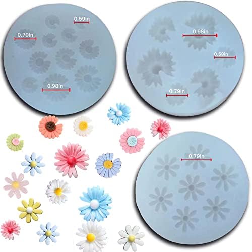 3 PCs Moldes de argila de polímero de flores, margarida, rosa, crisântemo e moldes de silicone