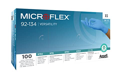 Microflex 92-134 Luvas de nitrila sem pó descartáveis ​​para limpeza com pontas de dedos texturizados-médio,