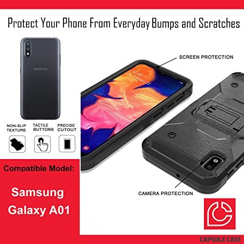 Ohiya Case Compatível com Galaxy A01 [Transformador híbrido Impact Rugged Kickstand Black Case Tampa com coldre