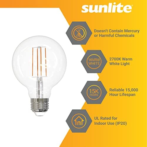 Sunlite 41696 LED G25 Edison Globe Bulbo, 8,5 watts, Base E26 Média, 800 lúmens, Dimmable, Glass Clear,