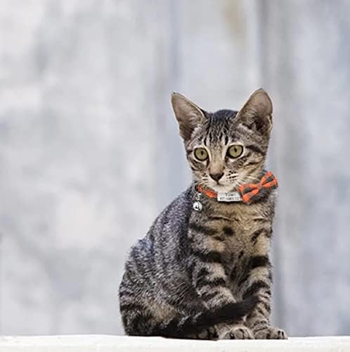 O mais quente! Grid Bowknot Cat Collar Nome Personalizado Segurança Segurança Busca Cato Cole Colar Bell
