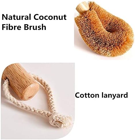 Escova de vaso sanitário - cabeça de pincel de fibra de coco natural e alça de madeira de borracha, ergonomia
