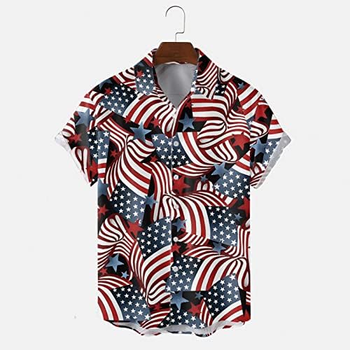 Camisas de botão de manga curta para homens camisas vintage Block American Block Print