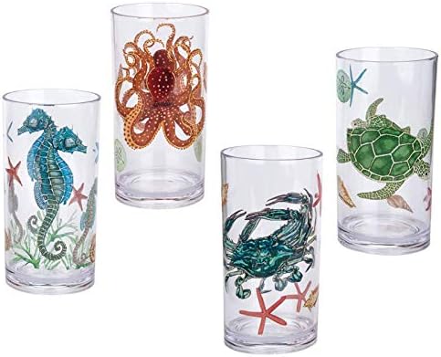 KX-Ware Sea Ocean Life 20 onças de copo de copos de plástico bebendo conjuntos de bebidas mistas, conjunto