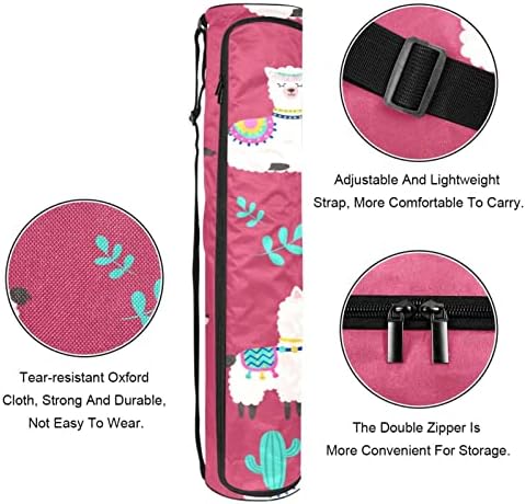 Yoga Mat Carry Bag Gym Beach Pilates Sacos de transportadora de alpaca rosa com cacto, 6,7x33.9in/17x86