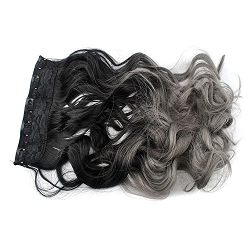 Deniya preto a cinza ombre longo clipe cacheado em extensões de peças de cabelo para mulheres negras