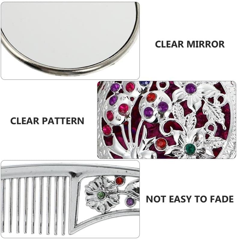 Wodmb 1 Set Mini espelho com pente de liga de maquiagem vintage espelho com pente pequeno espelho portátil