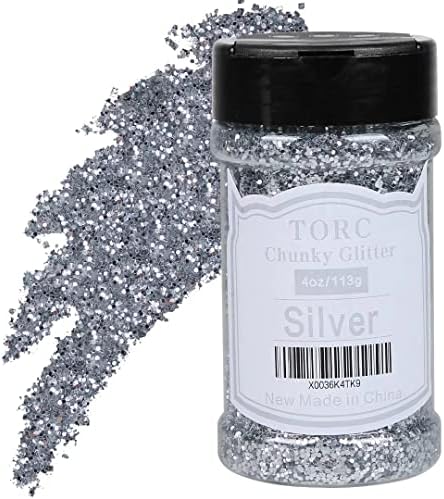 Torc Silver Chunky Glitter 4 oz Glitter para resina Artesanato Tumblers Decoração de Festival de Arte para