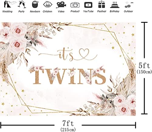Hilioens 7 × 5ft é cenário de gêmeos para a festa boho pampas grama chá de bebê panotography recém -nascido