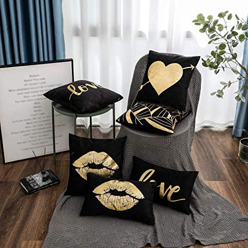 Monkeysell pacote de 4 capas de travesseiro preto e dourado, lábios de rocha bronzeadora de rocha