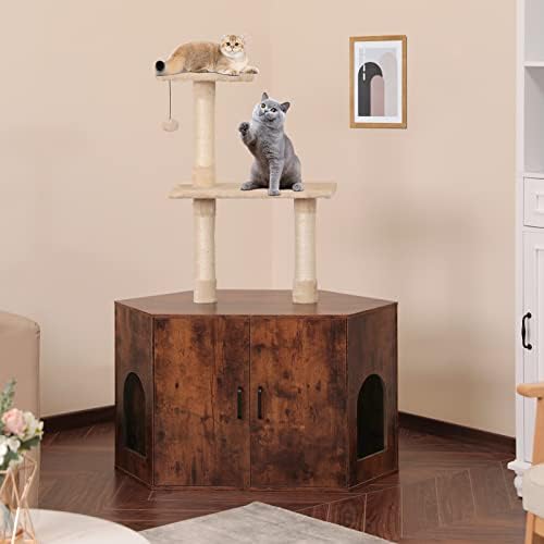 Gabinete de mobiliário de areia de gato scurtty escondido com combinação de árvore de gatos de canto, caixa
