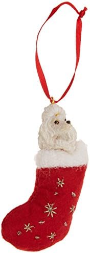 Poodle Christmas Stocking Ornament com detalhes de Papai Noel pintados à mão e com detalhes costurados