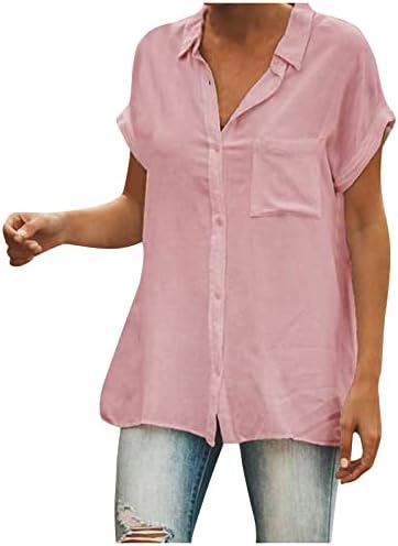 Camisas de flanela Nokmopo para mulheres moda de comprimento médio de cor sólida de cor curta de