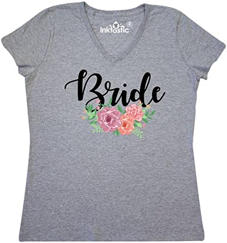 Bride Inktastic com ilustração de flores Camiseta feminina de decote em V