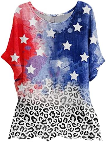 4 de julho Camisetas para mulheres de manga curta V camiseta de pescoço American Flag Stripes