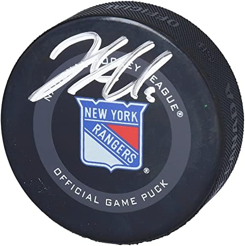 Jacob Trouba New York Rangers autografou 2019 Modelo Official Game Puck - Pucks autografados da NHL