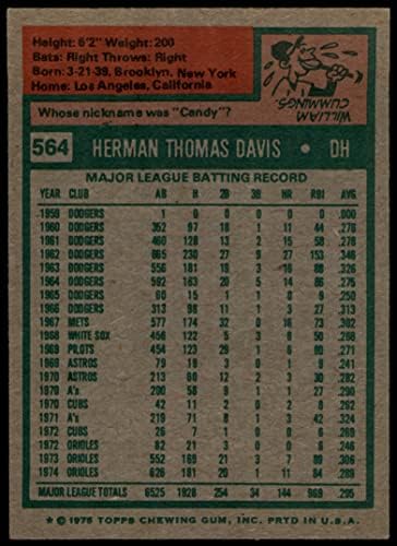 1975 Topps 564 Tommy Davis Baltimore Orioles Ex/Mt Orioles