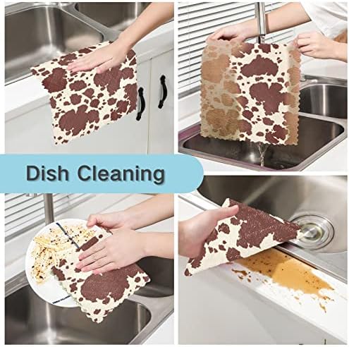 Cataku Cow Print Brown Cozinha panos para lavar louça Reutilizável Toalhas de pano de limpeza Microfiber