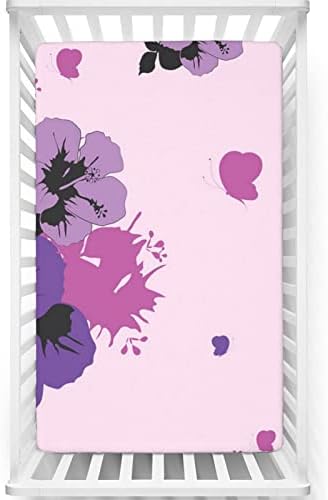 Folha de berço com tema de borboleta roxa, colchão de berço padrão folhas de berço equipado folhas