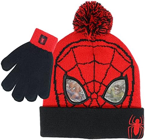 Marvel Spider-Man's Winter's Winter Hat and Snow luvas para meninos e crianças pequenas, 2 PC. Set, gorro pom-pom