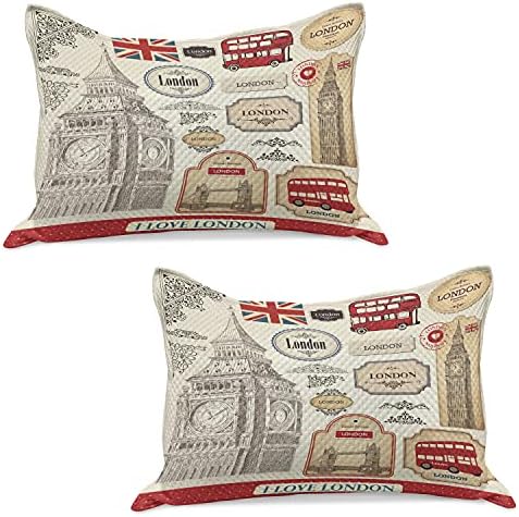Capa de travesseiro de colcha de malha lunarable de Londres, características britânicas convencionais Big Ben Red