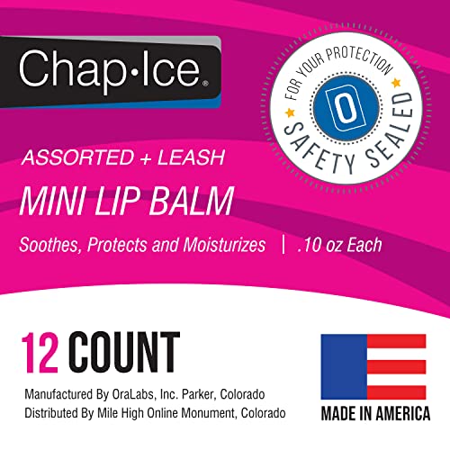 Chap-Ice® | Pacote Mini Lip Balm de 12 contagens e chave de batedor de lábios com clipe giratório | Feito