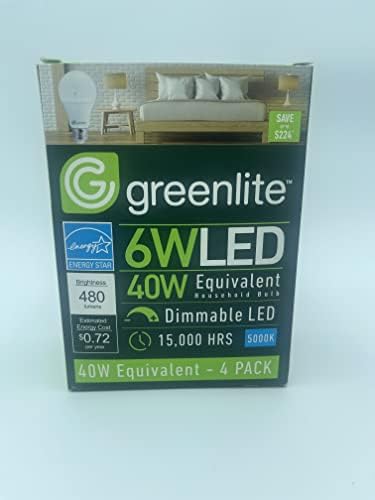 Greenlite A19 E26 LED BULBO DIA DIA 40 WATT Equivalência 4 PK - Total Qtd: 1, White