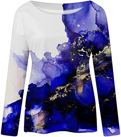 Blusas para menina adolescente de manga comprida no pescoço bloco de mármore graphic slimming túnicos
