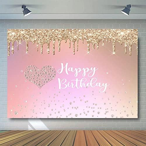 Caso -io-cenário de aniversário de ouro rosa de 7x5 pés para mulheres diamantes glitteras coração feliz aniversário