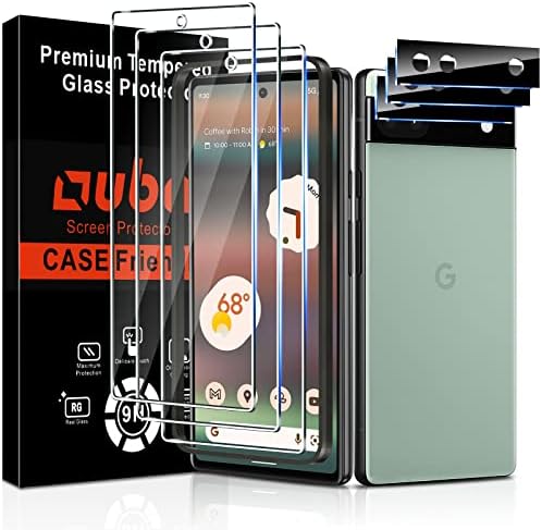 OUBA [3 + 3 Pacote compatível com o Google Pixel 6A 5G - 3 PCS Protetor de tela de vidro temperado