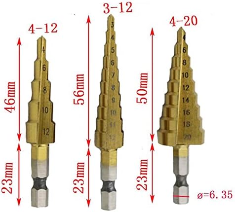 Bits de perfuração de etapa de aço anifm 3-12mm 4-12mm 4-20mm Ferramentas de corte de cone de