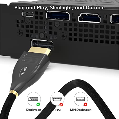 Pacroban 8k, 4k, 120Hz DisplayPort para DisplayPort 1.4 Cabo 75ft-3 3 Camada DP para DP com cabo