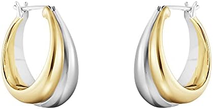 Pickbeau 18K Brincos de curva de prata dourada de dois tons para mulheres | Design italiano de peso leve