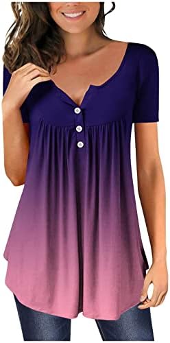 lcepcy feminina moda camiseta cor bloco de cor/gradiente túnica ruched butão de pescoço blusas de