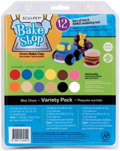 Sculpey Bake Shop Polymer forno Bake Clay, 12 conjunto de cores exclusivo para crianças, uma