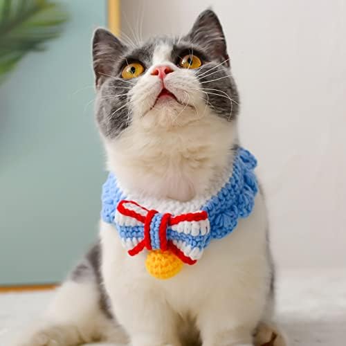 Colarinho de gato de tricô de brinquedos com arco, colarinho de animais de estimação quente de malhas